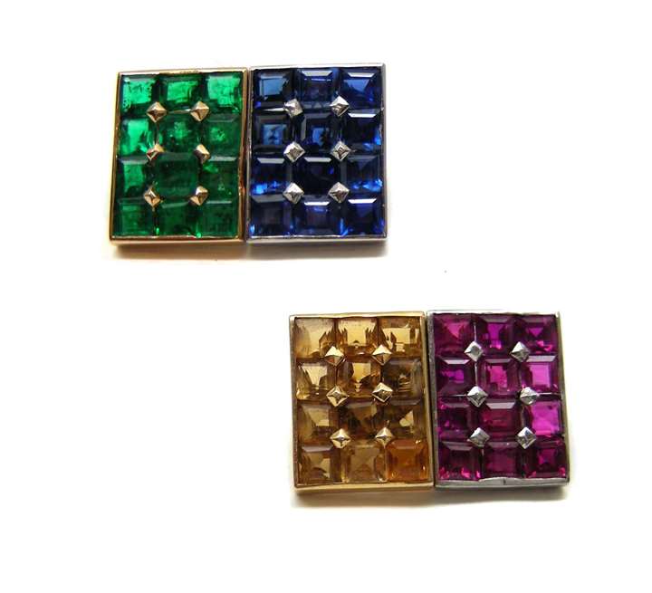 Pair of early 20th century multi-gem cufflinks